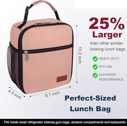 Femuar Lunch Box for Men Women Adults Small Lunch Bag for Office Work Picnic - Reusable Portable Lunchbox, Light Pink