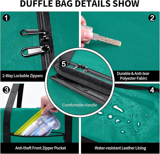 48 Inch Travel Duffle Bag Extra Large Sport Equipment Duffel Bags with 2-way Lockable Zippers (Green)