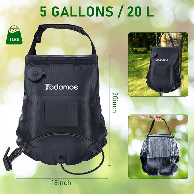 Portable Shower for Camping with a 5-Gallon/20L Capacity,Temperature Gauge & Convenient Shower Nozzle,Enjoy a Hot Solar Shower Anywhere You Travel,Perfect for Beach Trips,Camping,Hiking