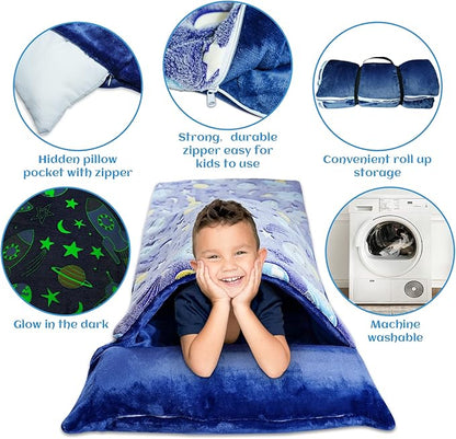 Sleeping Bag for Kids Glow in The Dark Slumber Bag for Girls and Boys Toddler Nap Mats, 62" x 28" Soft and Comfortable for Sleepover, Daycare, Preschool, Kindergarten