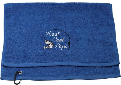 Fishing Towel Fisherman Gift Reel Cool Dad Papa Embroidered Towel with Clip