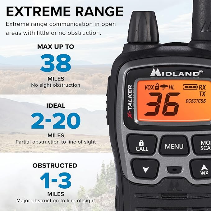 Midland T77VP5 X-TALKER Long Range Walkie-Talkie FRS Two-Way Radio for Camping Overlanding NOAA Weather Scan + Alert, 121 Privacy Codes - Includes Carrying Case & Headset Black/Silver, 2 Radio Bundle