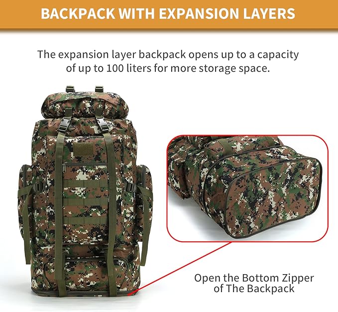 Hiking Daypack for Men Large Army Rucksack molle bag Military Tactical Backpack for Outdoor Traveling Camping