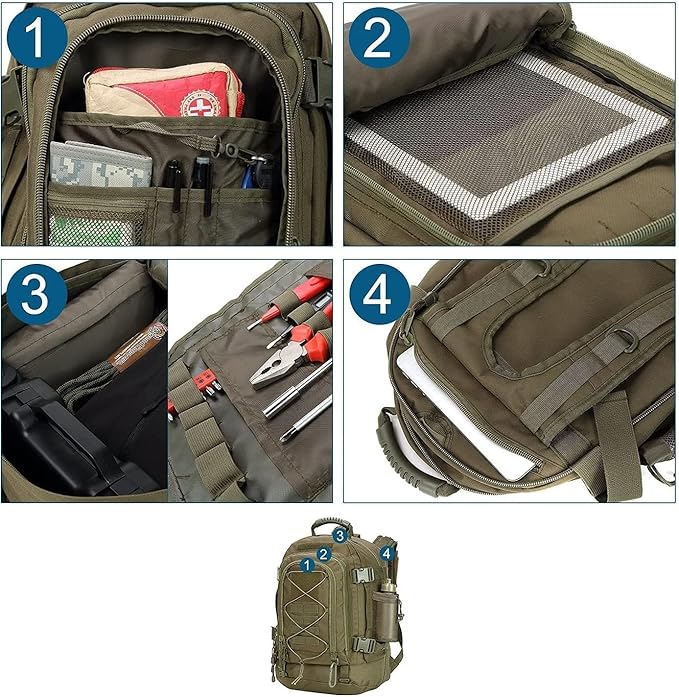 Expandable 40-64L Military Tactical Backpack 3 Day Bag Hiking Gym Sport Camping