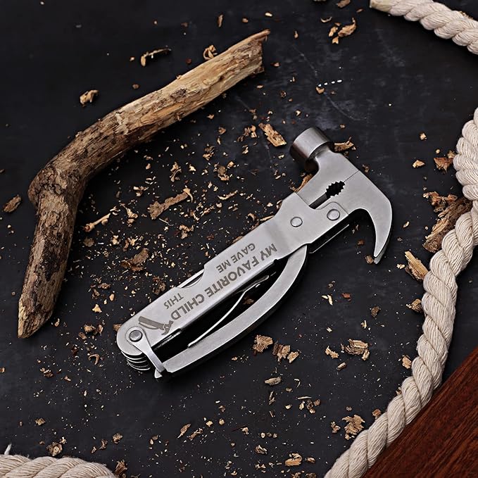 Fathers Gifts for Dad from Daughter Son MY FAVORITE CHILD GAVE ME THIS Hammer Multitool Camping, 12 In 1 Pocket Multi Survival Tools Cool Gadgets Christmas Birthday Gifts for Men Dad boyfriend
