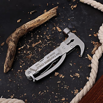 Fathers Gifts for Dad from Daughter Son MY FAVORITE CHILD GAVE ME THIS Hammer Multitool Camping, 12 In 1 Pocket Multi Survival Tools Cool Gadgets Christmas Birthday Gifts for Men Dad boyfriend