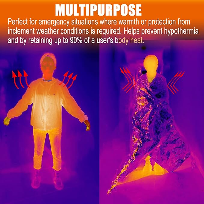 Emergency Blankets Mylar Thermal Blanket-(50 Pack) of Gigantic Space Blanket 82 * 64 in. Survival Blankets Heavy Duty Camping Gear,First Aid