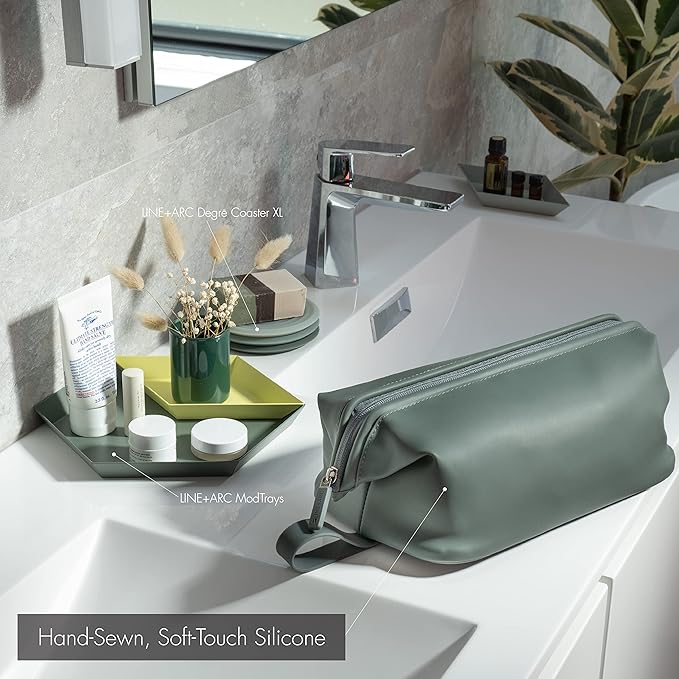 LINE+ARC Easy-to-Clean Silicone Dopp Kit (As Seen in Glamour and GQ) Extra-Wide Opening Anti-Stain (Mauve, 3.5L) Toiletry Bag Travel Set Makeup Organizer Cosmetics Case Fabric Simple Hang Loop