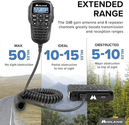 Midland – MXT275VP4-15 Watt GMRS MicroMobile® Two-Way Radio - ATVs UTVs and other off-road vehicles - Overlanding Gear - Extended 3dB gain Roll Bar Mount Antenna Microphone Extension Cable