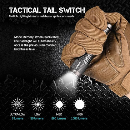 ACEBEAM TAC AA Tactical EDC Flashlight, 1000 High Lumens Flashlight Rechargeable, 280 Meters Long Range throw Pocket LED Flashlight, Super Bright Small Mini Flashlight for Camping, Emergency, Home