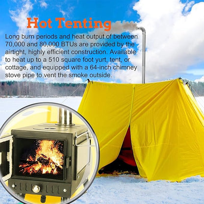 Outdoor Camping Stove, Portable Wood Burning Stove with Chimney Pipe for Tent, Shelter, Heating and Cooking (Pipe Diameter: 2.36")