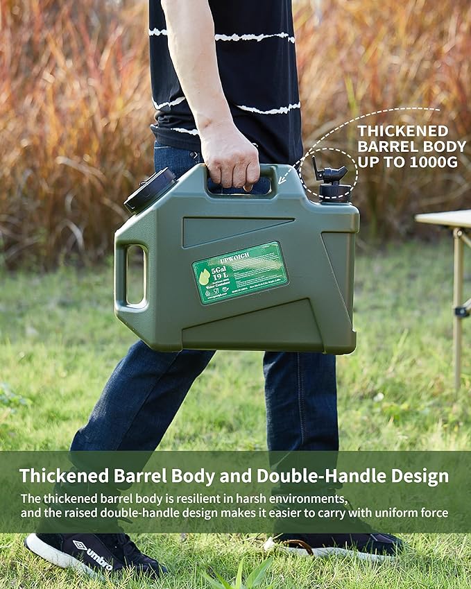 5 Gallon Water Jug, Camping Water Containers, Truly No Leakage Water Tank, Large Military Green Water Storage,BPA Free Portable Emergency Overlanding Gear for Outdoors&Hiking