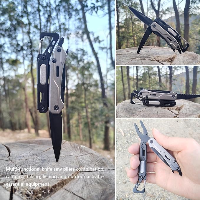 Mini pockets multitool 8-in-1 with Mini Tools Knife Pliers and Wood saw - Multi Tool All in One, camping and hiking gear, EDC gadgets, Pockets folding knife pliers. Christmas gift for man and dad
