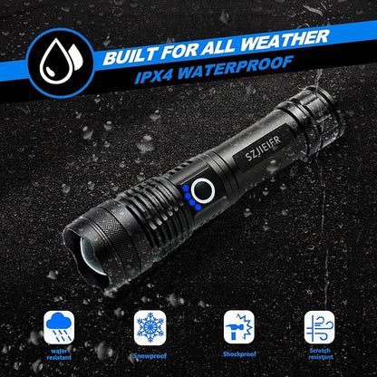 Rechargeable LED Flashlight, 5 Lighting Modes, USB Fast Charging, Drop Resistant, Long Battery Life, Waterproof