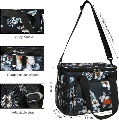 Femuar Lunch Bags for Women/Men, Insulated Lunch Bag for Work Office Picnic - Lunch Cooler Bag Leakproof Lunch Box with Adjustable Shoulder Strap - Hibiscus