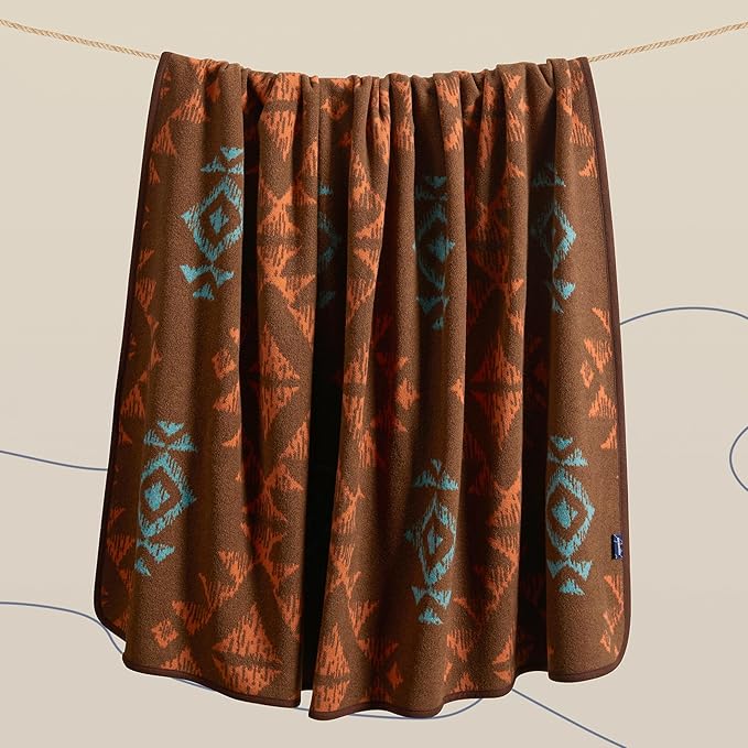 ACUSHLA Merino Wool Blanket - Soft Warm Thick Washable Large Throw Blanket for Camping Bed Couch Outdoor Travel All Weather, Navajo Style Brown 79X63
