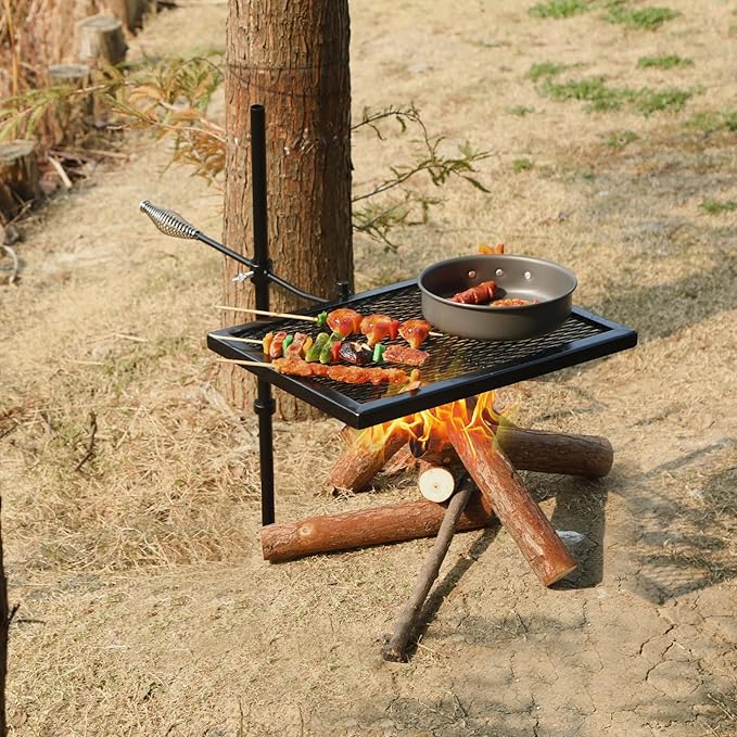REDCAMP Swivel Campfire Grill Heavy Duty Steel Grate, Over Fire Camp Grill with Carrying Bag for Outdoor Open Flame Cooking