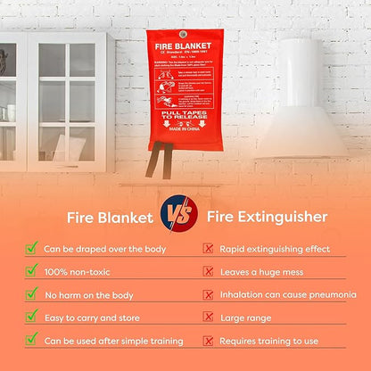 2 Pcs Emergency Fire Blankets for Home and Kitchen - Fire Safety Blanket Heat-Resistant - Fire Cloth for Camping, Outdoor, Vehicle 40x40 Inches