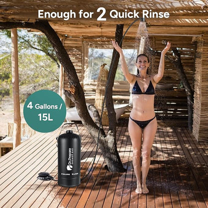 DR.PREPARE Camping Shower, 4 Gallons/5 Gallons Portable Camp Shower with Foot Pump, Dual Shower Options, Large Water Inlet, Portable Outdoor Shower for Camping, Beach, Hiking, Climbing