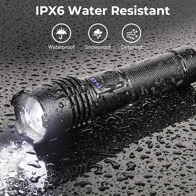 Rechargeable 980000 High Lumens LED Flashlights 2 Pack, Super Bright Flashlight with 3 Modes, IPX6 Waterproof, Powerful Handheld Flash Light for Home Camping Emergency (Black)