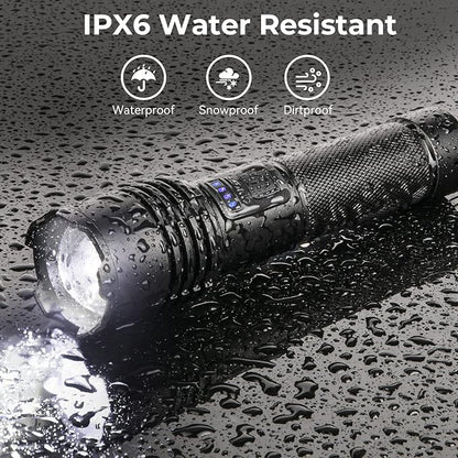 Rechargeable 980000 High Lumens LED Flashlights 2 Pack, Super Bright Flashlight with 3 Modes, IPX6 Waterproof, Powerful Handheld Flash Light for Home Camping Emergency (Black)