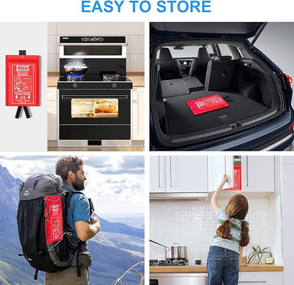 Emergency Fire Blanket for Kitchen and Home, 2 Pack 39.37” x 39.37” Fiberglass Fire Safety Blankets for Survival, Suppression Fire Retardant Blanket