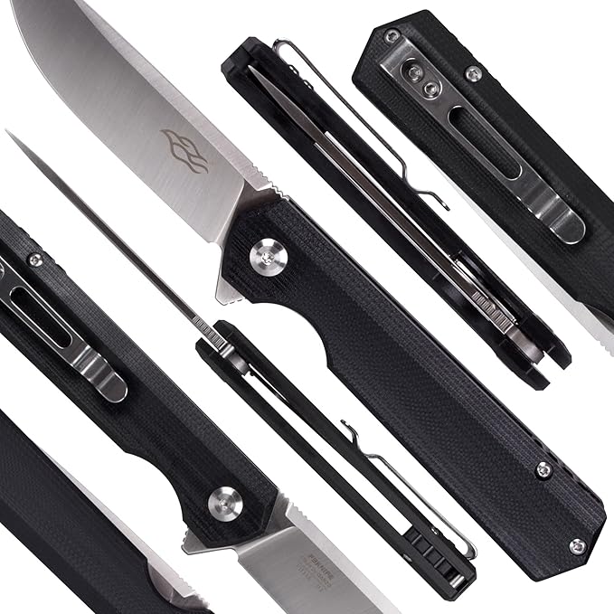 Firebird GANZO FH11S-BK Pocket Folding Knife G10 Anti-Slip Handle with Clip D2 Steel Blade Hunting Fishing Camping Gear Outdoor Folder EDC Pocket Knife (Black)