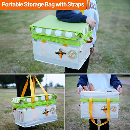 30L Camping Storage Bag with Lid, Carrot Orange Camping Organizer Containers, Picnic Basket Chuck Box Tactical Bag for Hiking Cookware Travel Car
