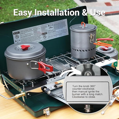 Camping Stove 3 Burner 20400 BTU Propane Portable Stove with Regulator, Toast Tray, Windshield for Car Camping BBQ Picnics Outdoor Cooking Camping Gas Stove