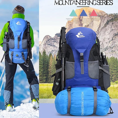 Bseash 50L Hiking Backpack, Water Resistant Lightweight Outdoor Sport Daypack Travel Bag for Camping Climbing Touring (Blue - No Shoe Compartment)
