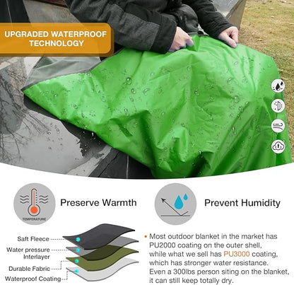 DUKUSEEK Outdoor Waterproof Blanket, Waterproof Windproof Outdoor Fleece Blanket - Large (79"x 59"), Portable, Wearable, Warm for Outdoor Camping, Picnic, Stadium, Sports, Beach, Concerts, Car, Dogs