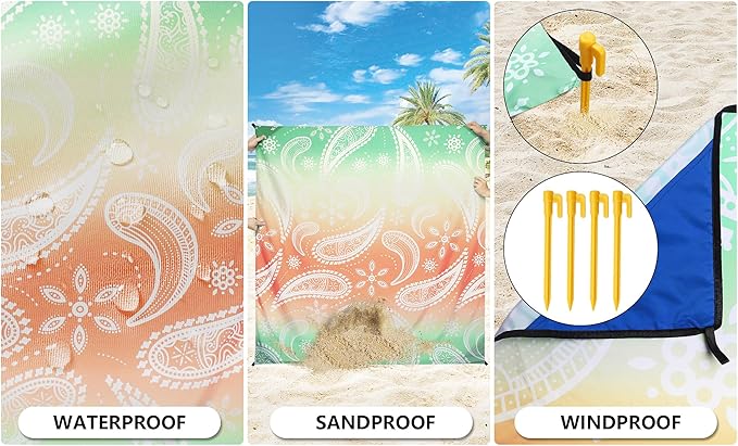 Beach Blanket Waterproof Sandproof Extra Large Beach Mat 79" X 83"/120"x108"for 1-8 Adults Quick Drying Durable Outdoor Picnic Mat for Beach Travel Camping Hiking