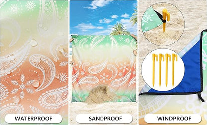 Beach Blanket Waterproof Sandproof Extra Large Beach Mat 79" X 83"/120"x108"for 1-8 Adults Quick Drying Durable Outdoor Picnic Mat for Beach Travel Camping Hiking