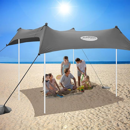 UMARDOO Family Beach Tent Canopy Sun Shade Portable 7×7FT, Large Wind Resistance Beach Sun Shelter Easy Setup with Packable Carry Bag for Outdoor Travel UPF 50+(Gray)