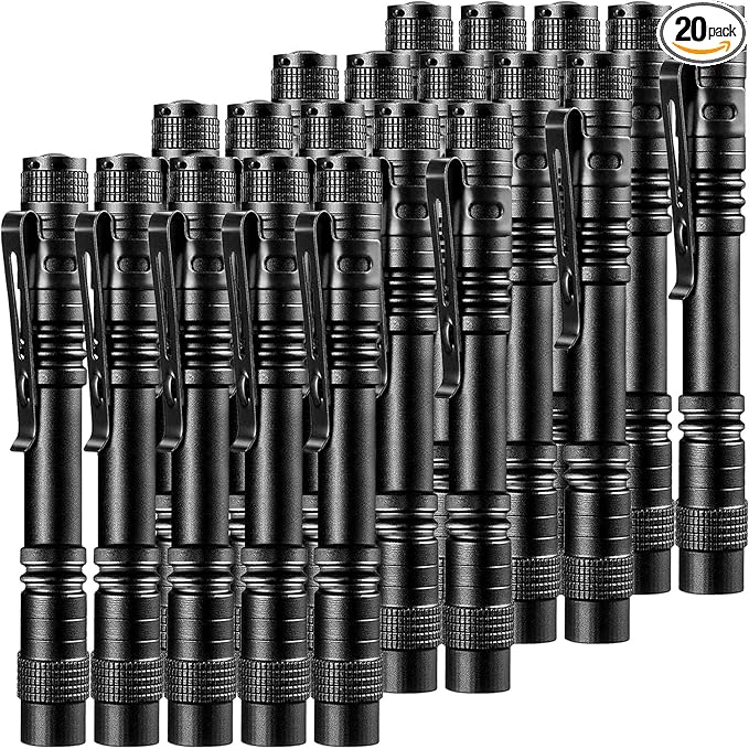 20 Pack Pen Light Flashlight Mini Small Flashlight with Clip Waterproof LED Pocket Pen Flashlights for Camping, Inspection, Work, and Emergency(Large,Black)