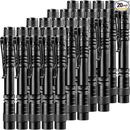 20 Pack Pen Light Flashlight Mini Small Flashlight with Clip Waterproof LED Pocket Pen Flashlights for Camping, Inspection, Work, and Emergency(Large,Black)