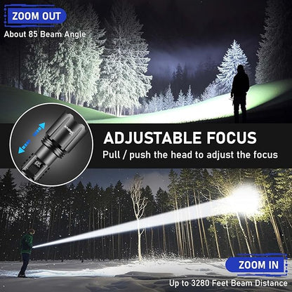 Flashlights High Lumens Rechargeable, Super Bright 990000 Lumens Flashlight USB, High Powered LED Flashlight, Handheld Rechargeable Flash Light for Emergency Camping Hiking