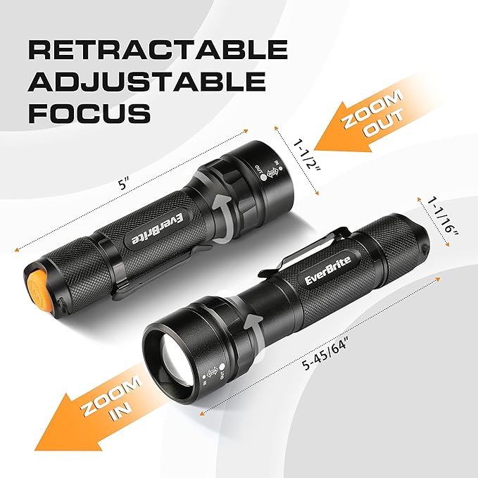 EverBrite 400 Lumens Aluminum LED Flashlight, Zoomable Flashlight with Lanyard&Clip, 4 Modes, IPX4 Waterproof, for Camping Hiking, Emergency, EDC, Survival Use, Batteries Included