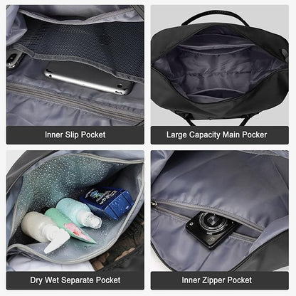 Sport Travel Duffle Large Gym Tote for Women, Weekender Carry-on for Airplane, Ladies Beach Overnight Luggage With Wet Bag Black Large Hospital Bag for Labor and Delivery