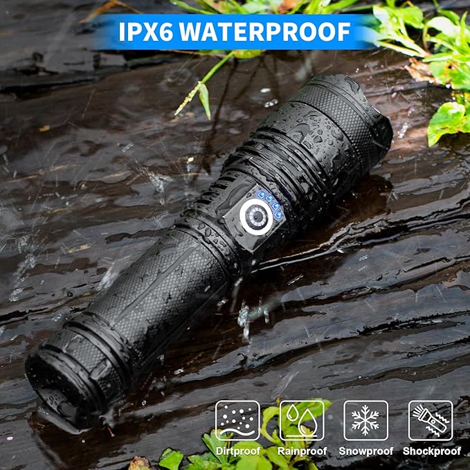 Rechargeable LED Flashlights High Lumens, 990,000 Lumens Super Bright Powerful Flash Light with 5 Modes, IPX6 Waterproof Flashlight for Home, Camping, Emergencies (Black)