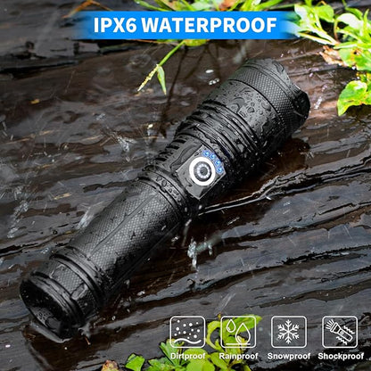 Rechargeable LED Flashlights High Lumens, 990,000 Lumens Super Bright Powerful Flash Light with 5 Modes, IPX6 Waterproof Flashlight for Home, Camping, Emergencies (Black)