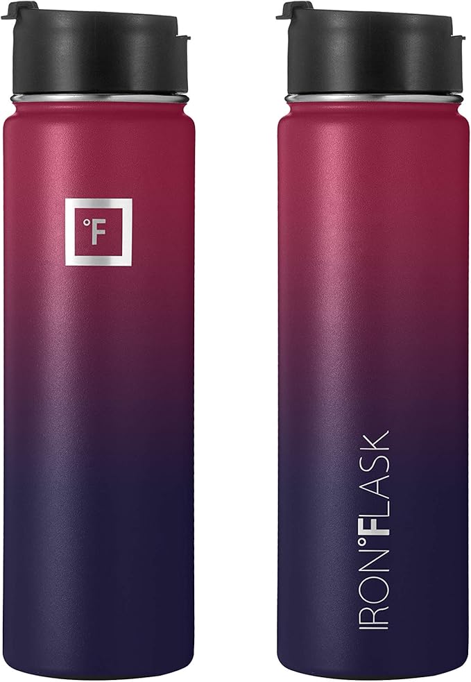 IRON °FLASK Camping & Hiking Hydration Flask, Wide Mouth, 3 Straw Lids, Stainless Steel Outdoor Water Bottle, Double Walled, Insulated Thermos, Metal Canteen - Dark Rainbow, 22 Oz