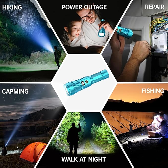 Flashlights High Lumens Rechargeable, 990,000 Lumens Super Bright Flashlight with LCD Digital Display, Zoom, 5 Modes, IPX7 Waterproof, Powerful Tactical Flashlight for Emergencies, Camping