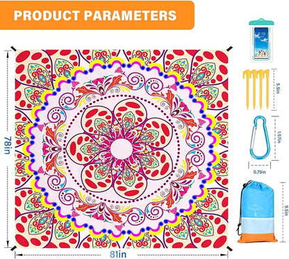 Beach Blanket Oversized Extra Large78 X 81",Waterproof Sandproof Beach Blanket 1-7 Adults Lightweight Durable for Travel Camping Hiking Picnic