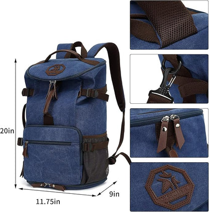 Gym Duffle Bag Backpack 4-Way Vintage canvas with Shoes Compartment for travel Sport Hiking laptop (Vintage blue) X-Large