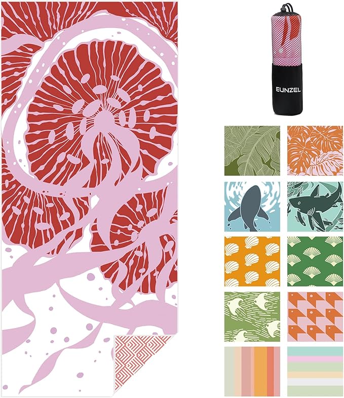Eunzel Microfiber Beach Towel, Quick Dry Travel Towel Large Sand Free Towel for Beach, Camping, Swim Pool, Gym, Sports& Yoga 71"x32",Jellyfish