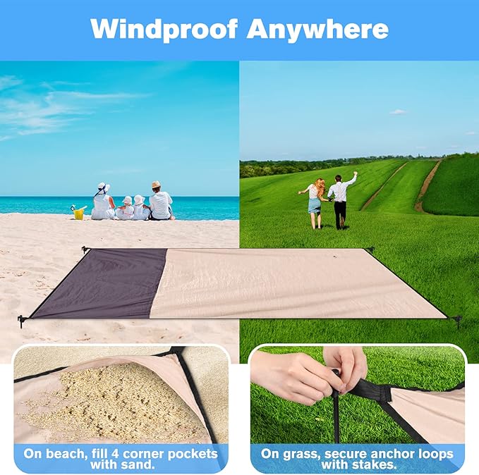 Beach Blanket Waterproof Sandproof Large Beach Mat 79" X 87", Quick Drying Durable Portable Lightweight Outdoor Nylon Picnic Blanket for Travel Camping Hiking, Champagne Gold