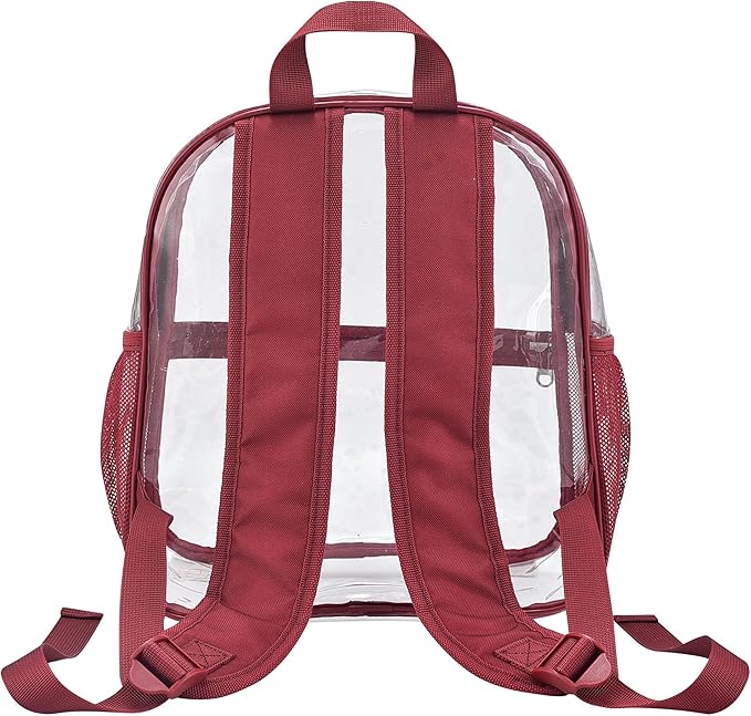 Oraben Clear Backpack for Stadium Events Clear Stadium Backpack 12x6x12 Bag (Enhanced Strap, Rose Red)