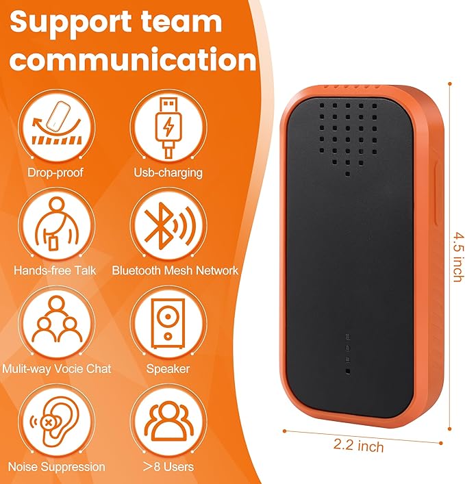Mesh Communicator Walkie Talkie, Group to Communicate Hands-Free While Hiking, Biking or Camping, 2000FT, One-Click Match, Expandable Range Network, Personal Speaker (Pack of 2)