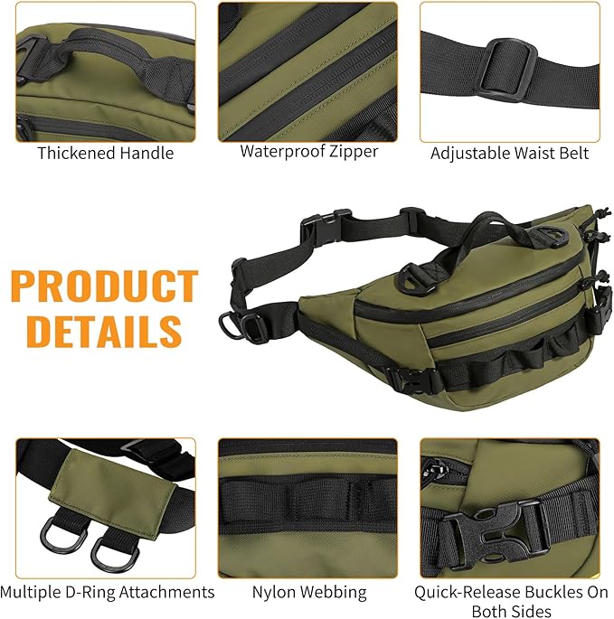CamGo Tactical Fanny Pack for Men Women Military Waist Bag Molle Utility Hip Belt Pouch Crossbody Bags Bumbag for Cycling Hiking Walking Fishing Army Green